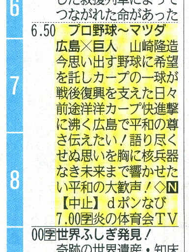 テレビ欄縦読み 平和メッセージ 中国放送 ヒロシマ８ ６ ヒロシマ平和メディアセンター